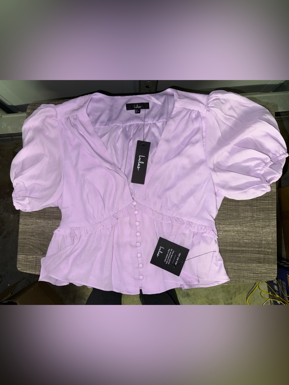 Lulu's Lilac Puff-Sleeve Peplum Blouse